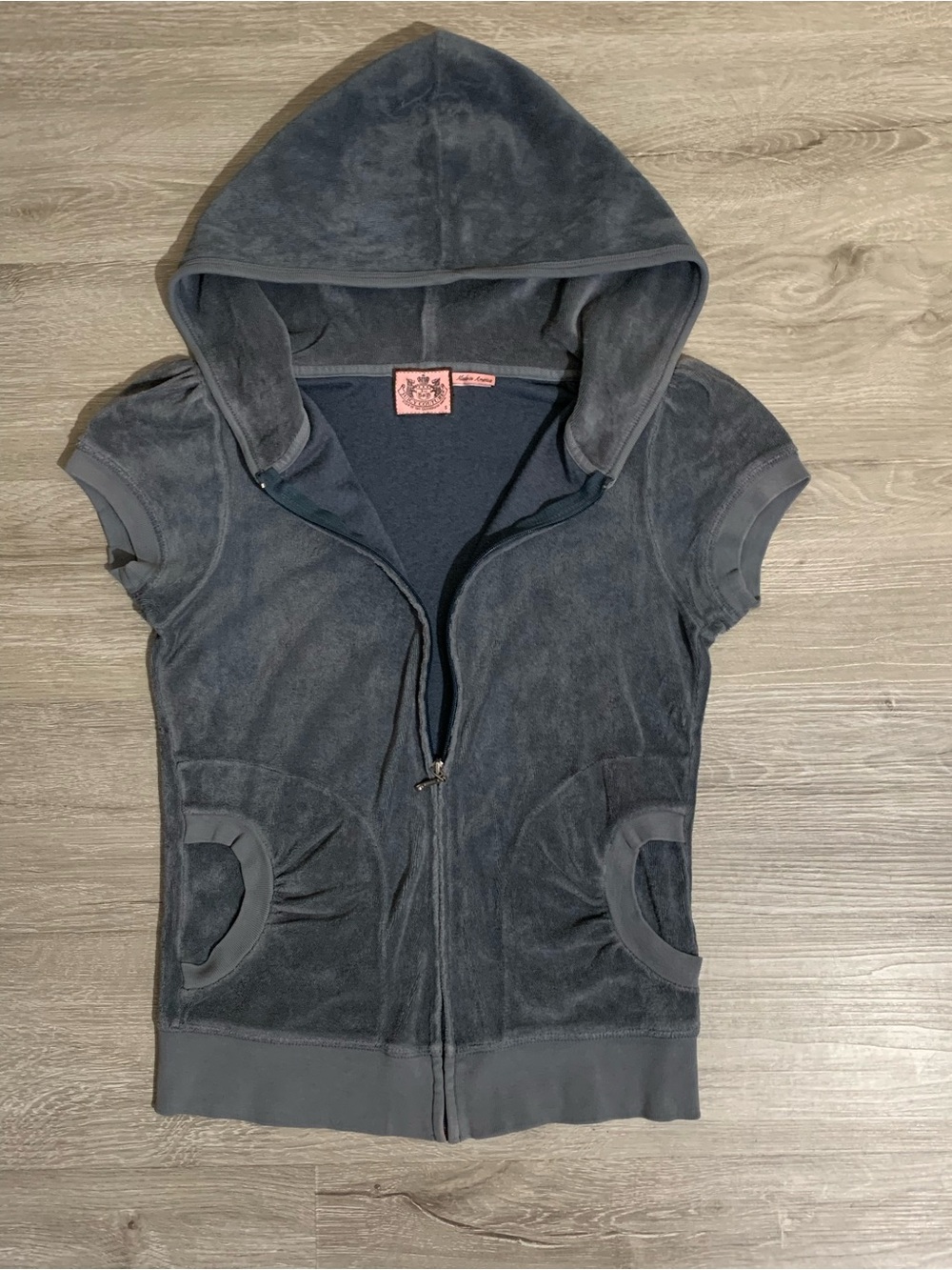 Juicy Couture Charcoal Gray Short Sleeve Hooded Zip-Up